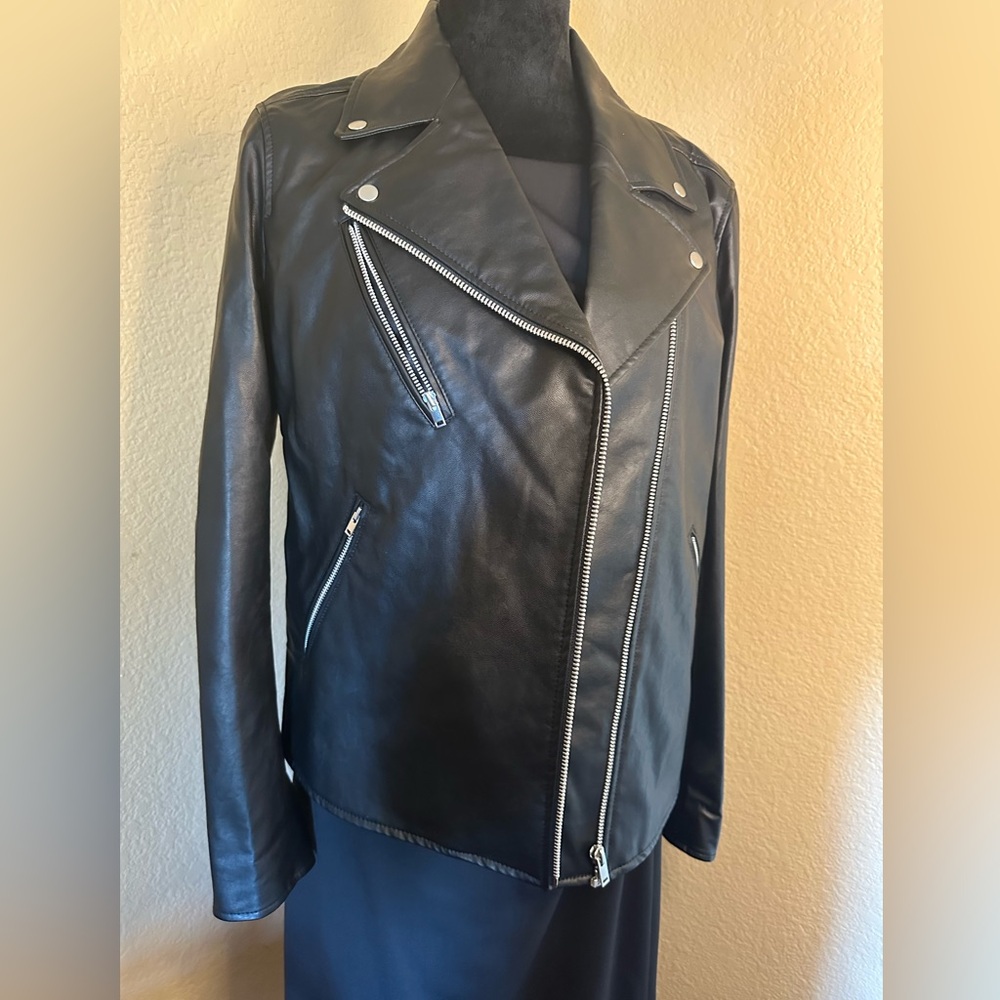 Uniqlo Women's Riders Double Faux Leather Motorcycle Long Sleeve Jacket Size M